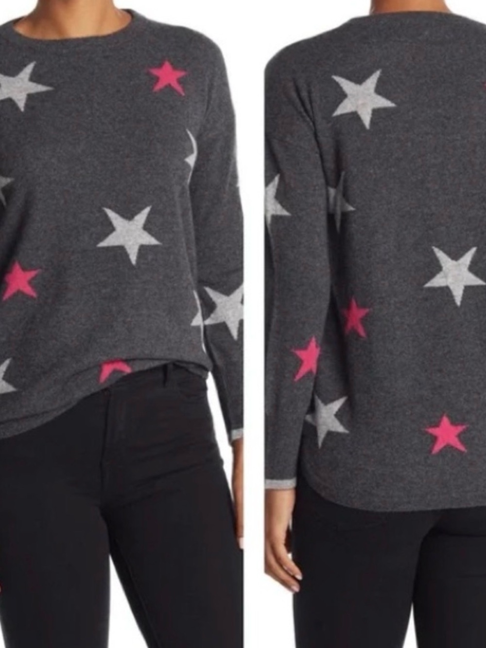 philosophy Cozy Cashmere Star Sweater with Pink & Light Gray Stars size large
